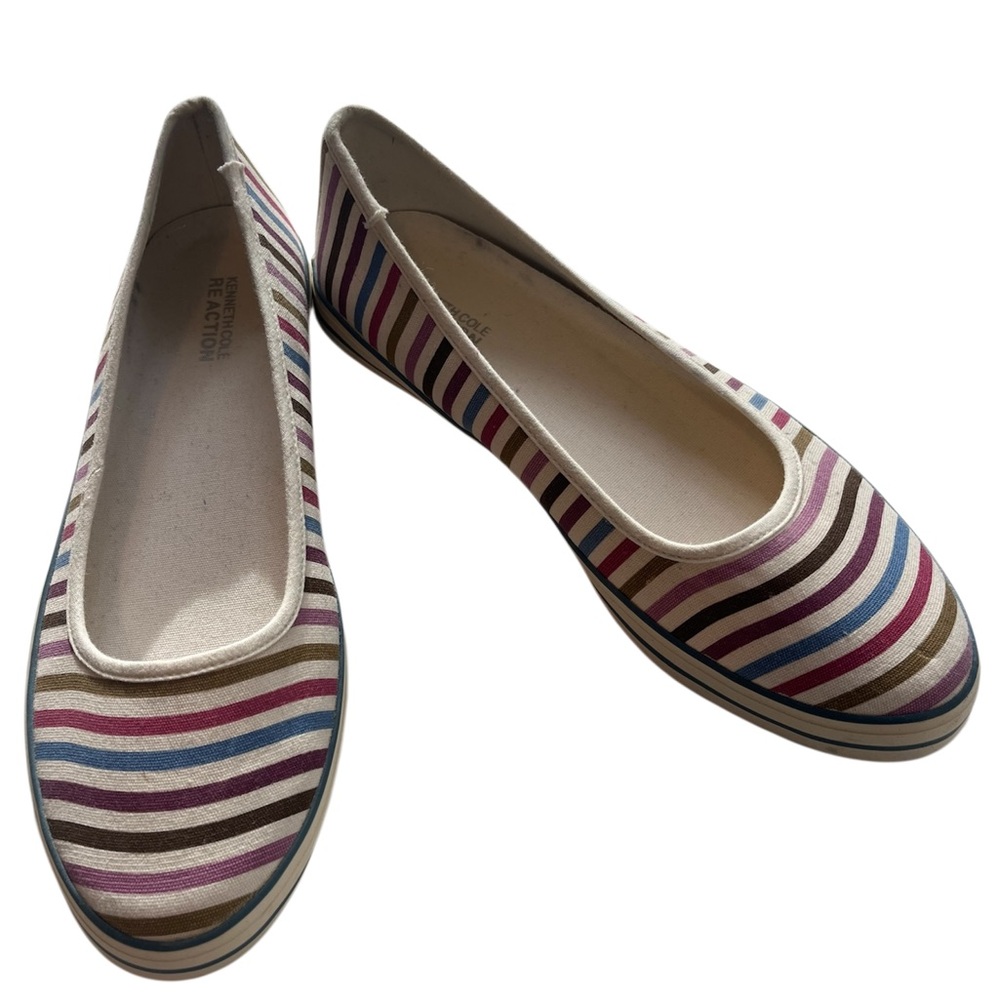 NEW Cute Kenneth Cole Reaction Striped Women’s Flats Sneaker Slip-On Shoes sz 8